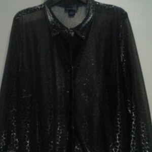 Black and silver button-down blouse